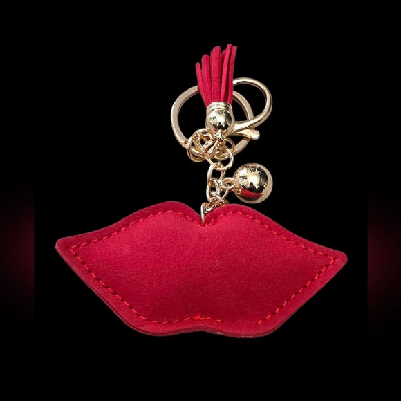 Red Rhinestone Vampire Lips Bag Charm Keychain - Picture 3 of 3